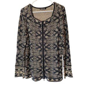 Peruvian Connection Zip-Up Cardigan Jacket Black & Beige Medium
